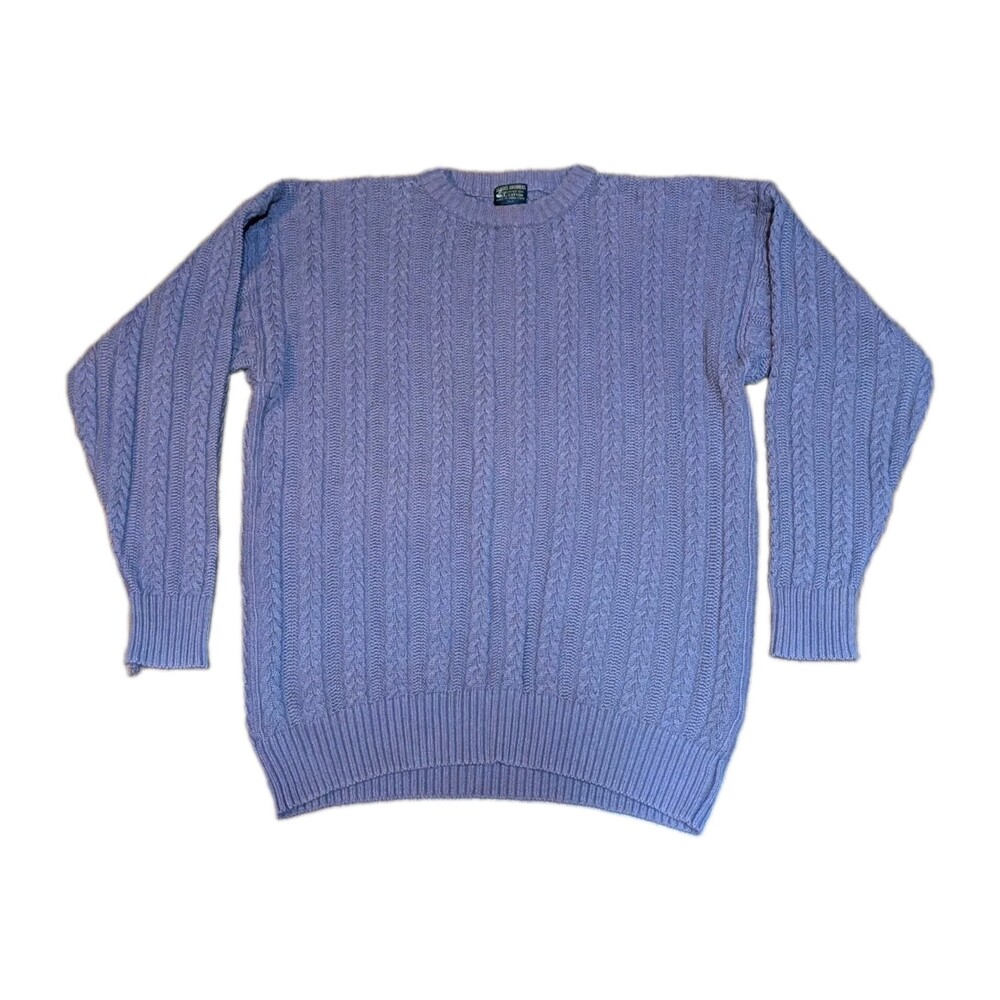 VTG Brooks Brothers Mens L Purple Cable Knit Cotton Crewneck Sweater Preppy